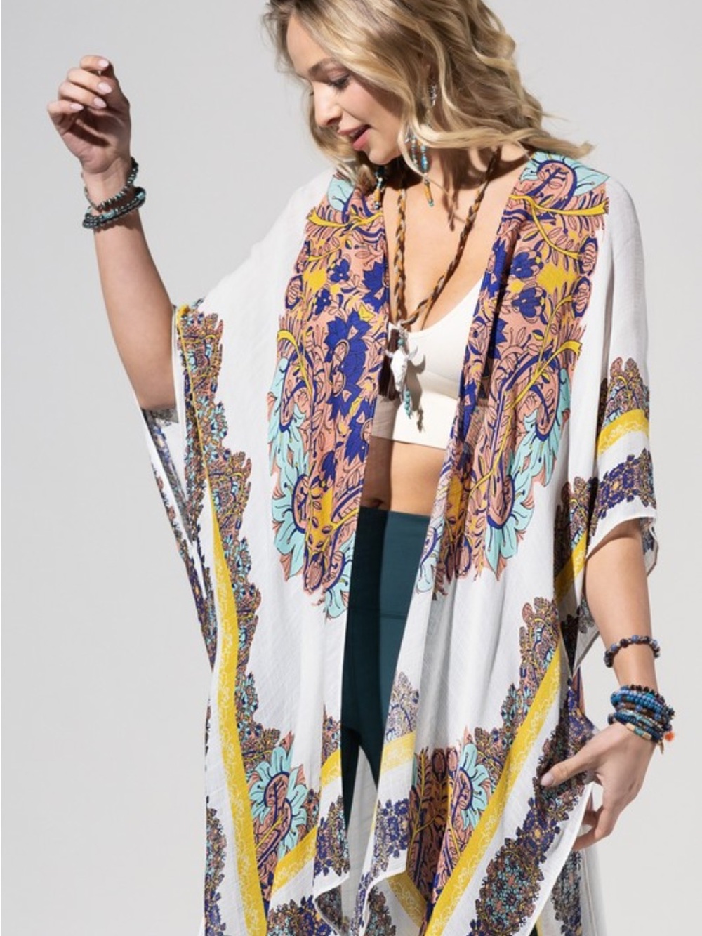 Sunburst Mandala Boho Kimono, OS NWT